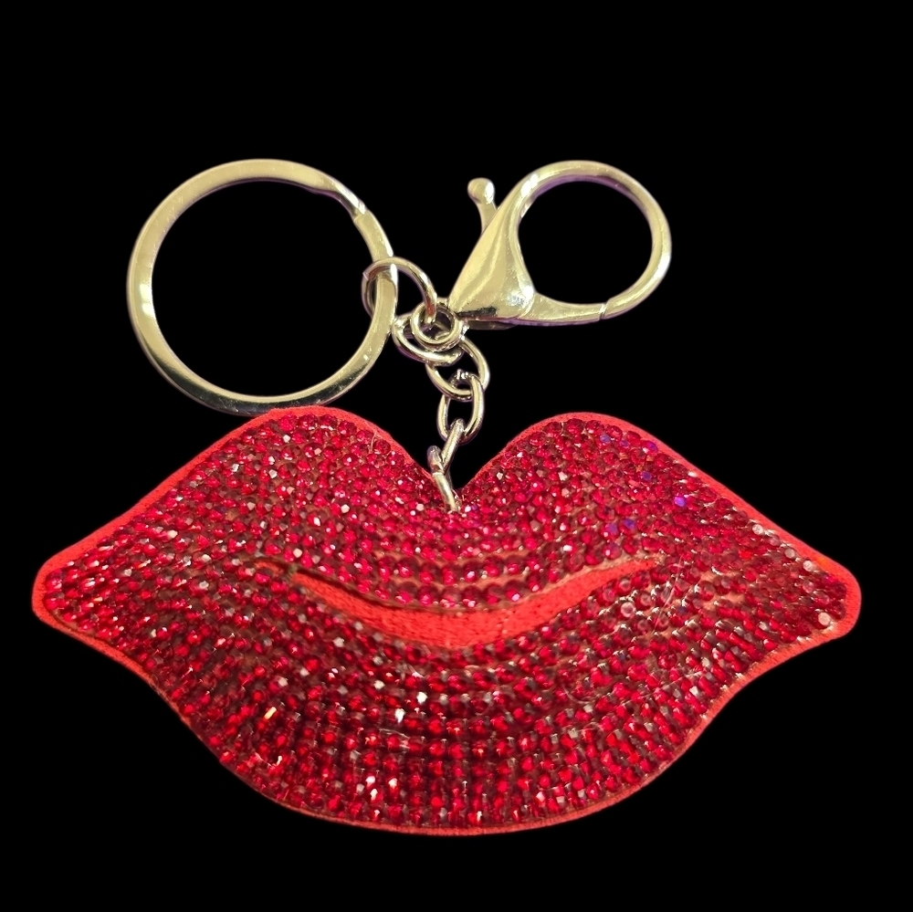Red Rhinestone Lips Bsg Charm Keychain